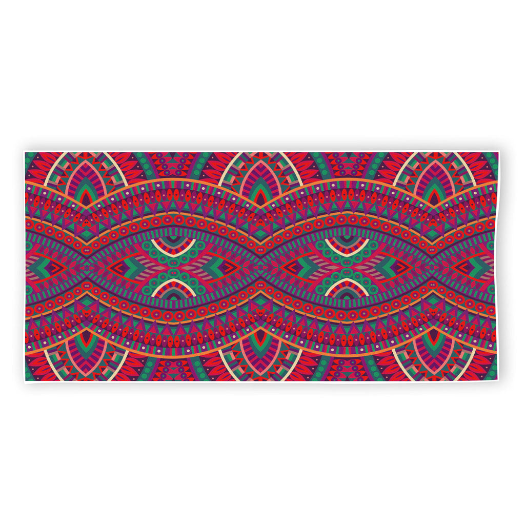 Red Tribal Ethnic Mandala Print Beach Towel