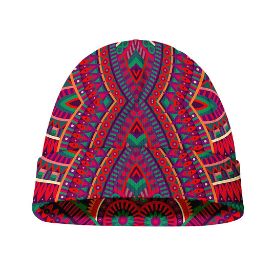Red Tribal Ethnic Mandala Print Beanie