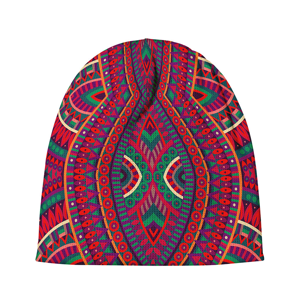 Red Tribal Ethnic Mandala Print Beanie