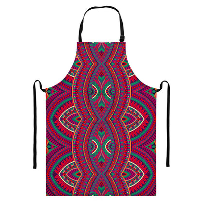 Red Tribal Ethnic Mandala Print Bib Apron With Pocket