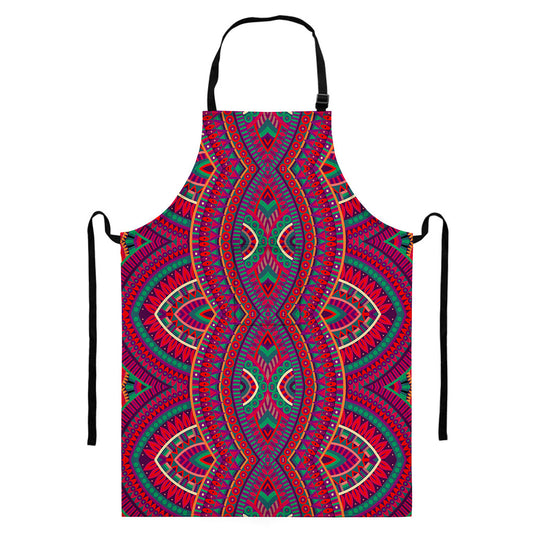 Red Tribal Ethnic Mandala Print Bib Apron With Pocket