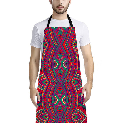 Red Tribal Ethnic Mandala Print Bib Apron With Pocket
