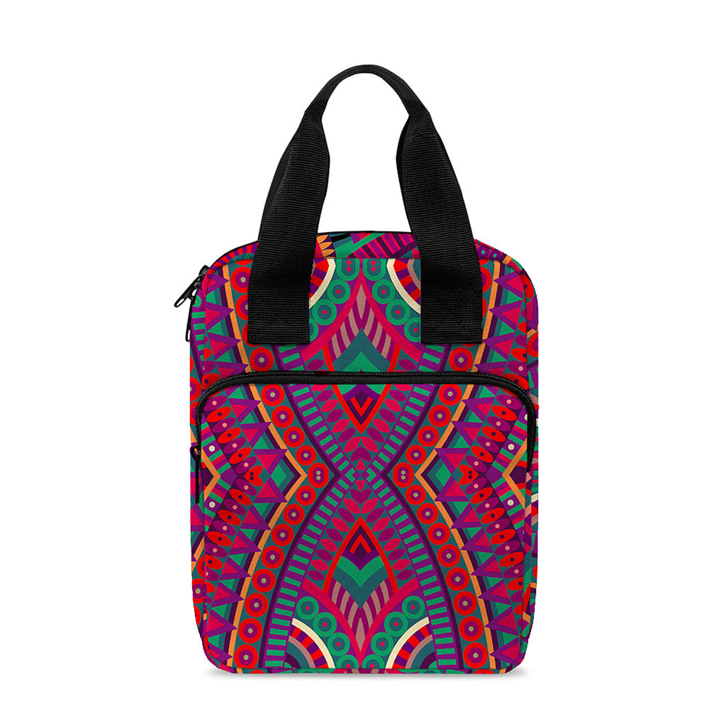 Red Tribal Ethnic Mandala Print Bible Tote Bag