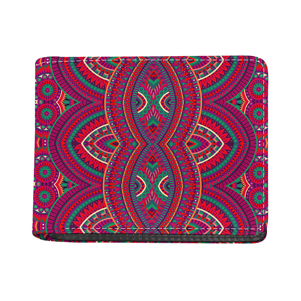 Red Tribal Ethnic Mandala Print Bifold Wallet