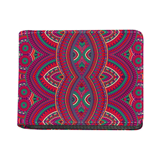 Red Tribal Ethnic Mandala Print Bifold Wallet