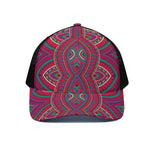 Red Tribal Ethnic Mandala Print Black Mesh Trucker Cap