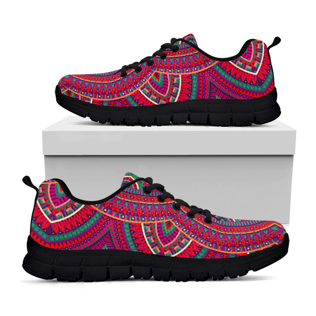Red Tribal Ethnic Mandala Print Black Running Shoes