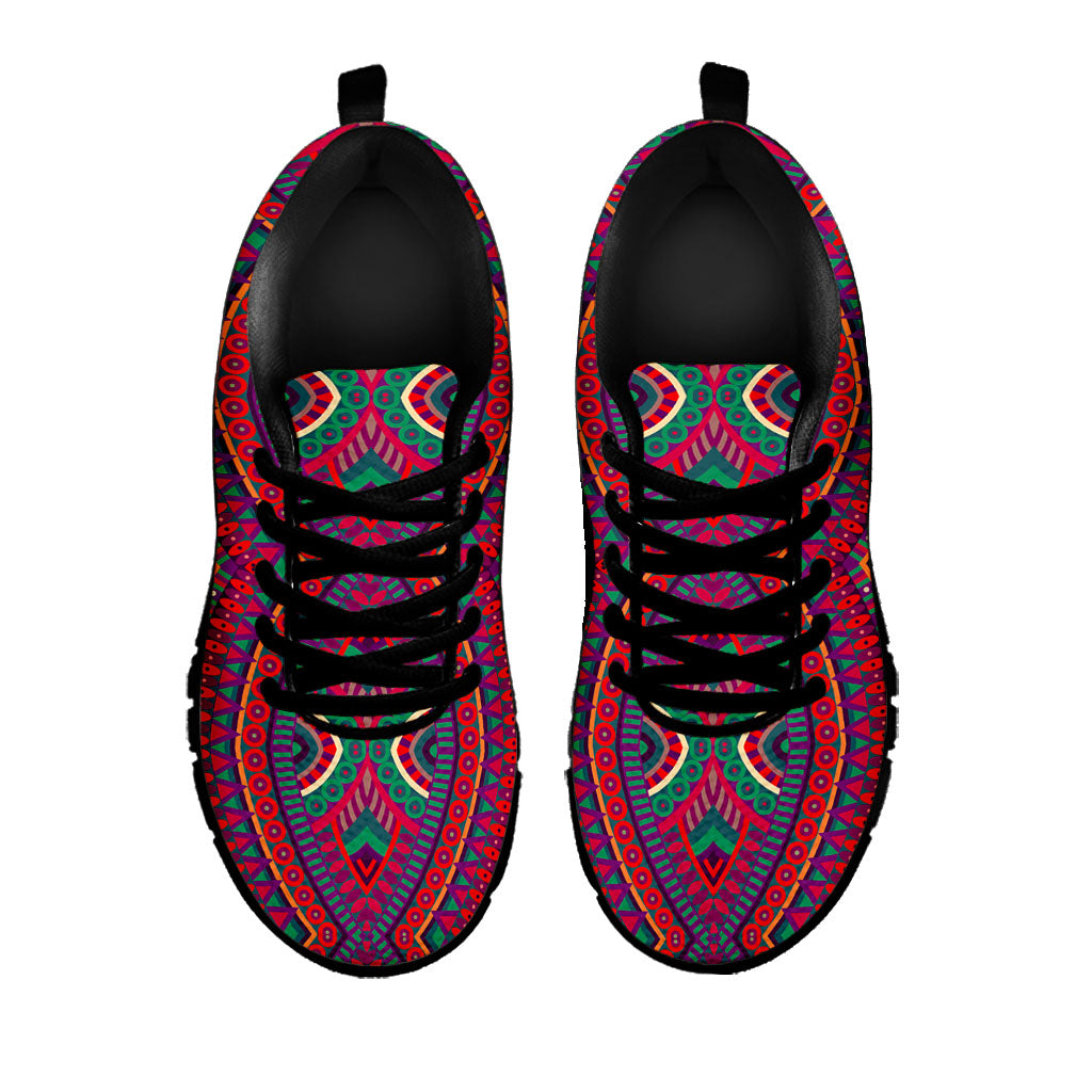 Red Tribal Ethnic Mandala Print Black Running Shoes