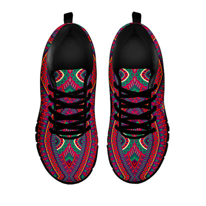 Red Tribal Ethnic Mandala Print Black Running Shoes