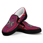 Red Tribal Ethnic Mandala Print Black Slip On Sneakers