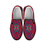 Red Tribal Ethnic Mandala Print Black Slip On Sneakers