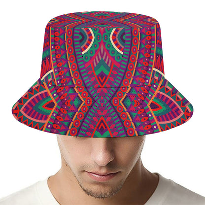Red Tribal Ethnic Mandala Print Bucket Hat