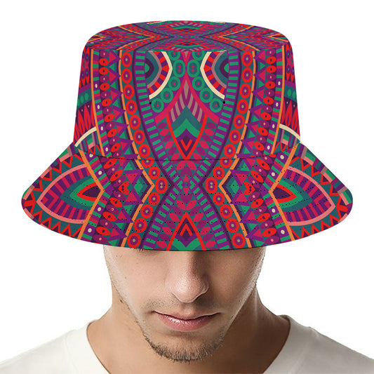 Red Tribal Ethnic Mandala Print Bucket Hat