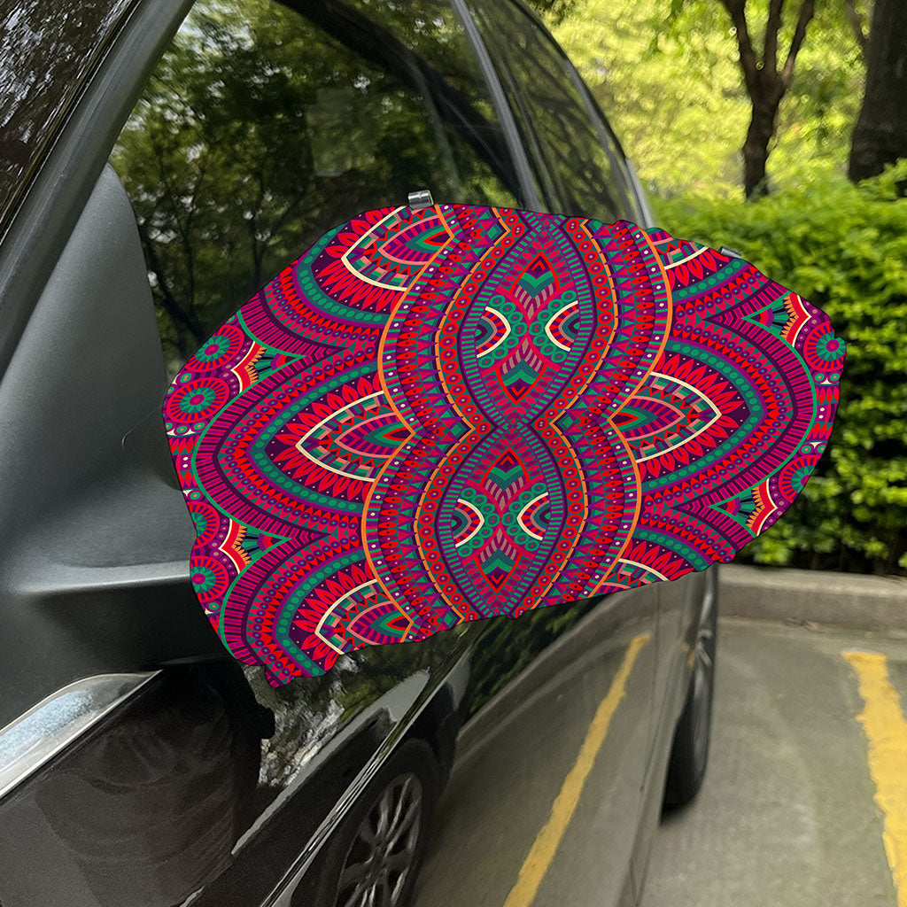 Red Tribal Ethnic Mandala Print Car Side Mirror Covers
