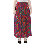Red Tribal Ethnic Mandala Print Chiffon Maxi Skirt