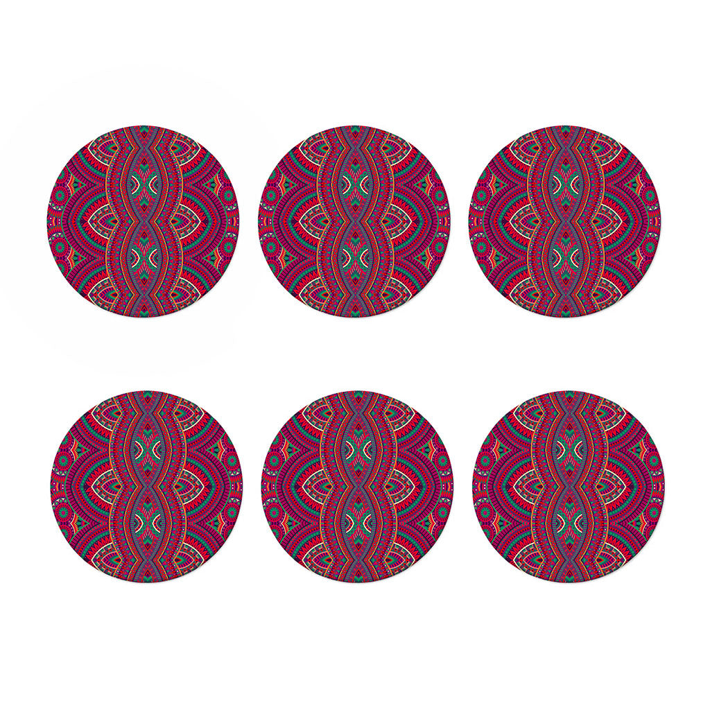 Red Tribal Ethnic Mandala Print Coaster Set