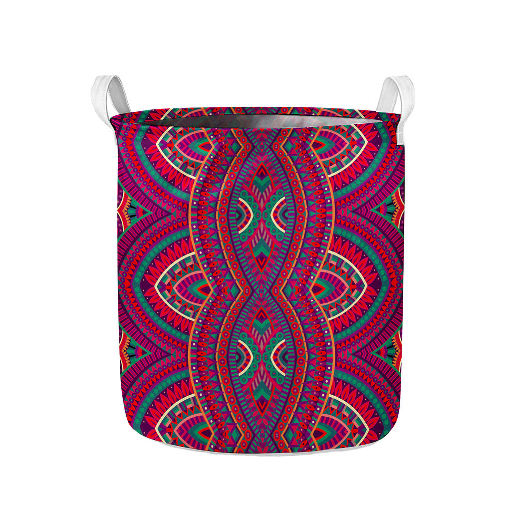 Red Tribal Ethnic Mandala Print Collapsible Laundry Basket