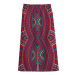 Red Tribal Ethnic Mandala Print Cotton Front Slit Maxi Skirt