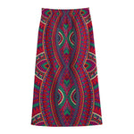 Red Tribal Ethnic Mandala Print Cotton Front Slit Maxi Skirt