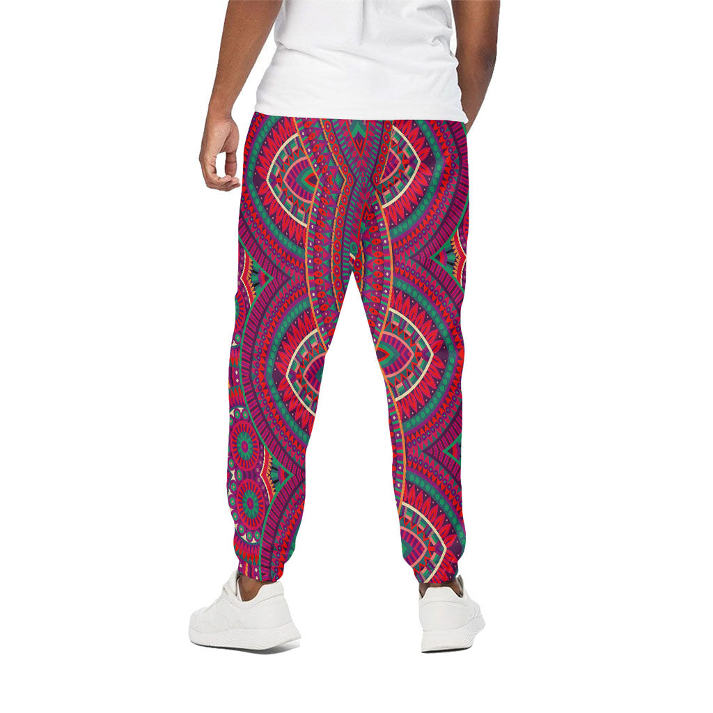 Red Tribal Ethnic Mandala Print Cotton Pants