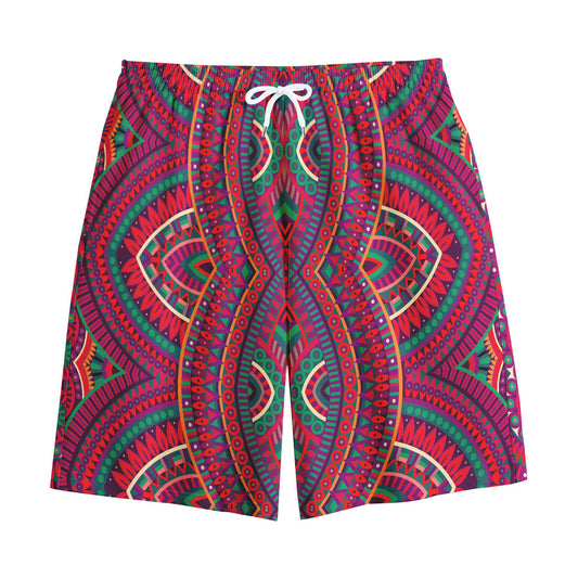 Red Tribal Ethnic Mandala Print Cotton Shorts