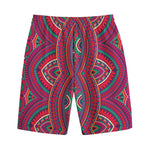 Red Tribal Ethnic Mandala Print Cotton Shorts