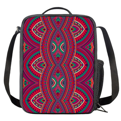 Red Tribal Ethnic Mandala Print Crossbody Lunch Bag