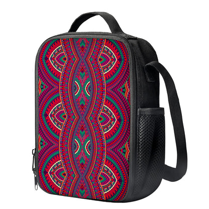 Red Tribal Ethnic Mandala Print Crossbody Lunch Bag