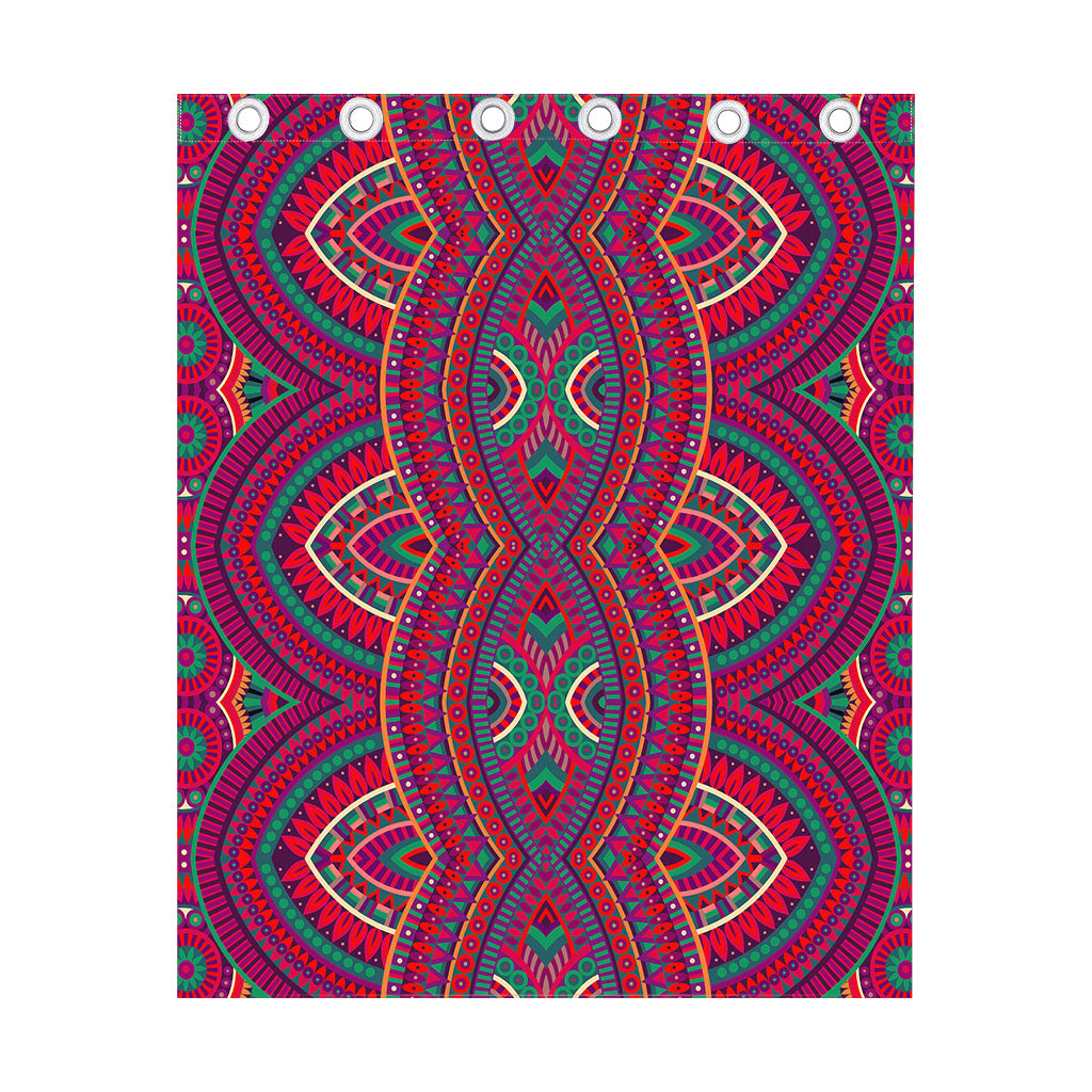 Red Tribal Ethnic Mandala Print Curtain
