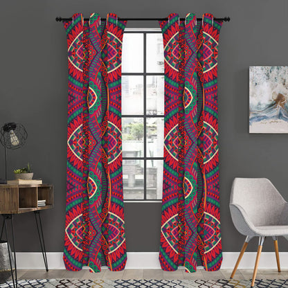 Red Tribal Ethnic Mandala Print Curtain