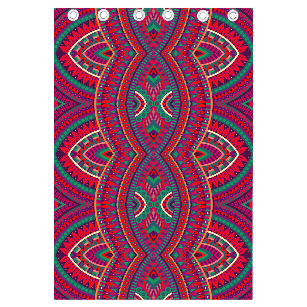 Red Tribal Ethnic Mandala Print Curtain