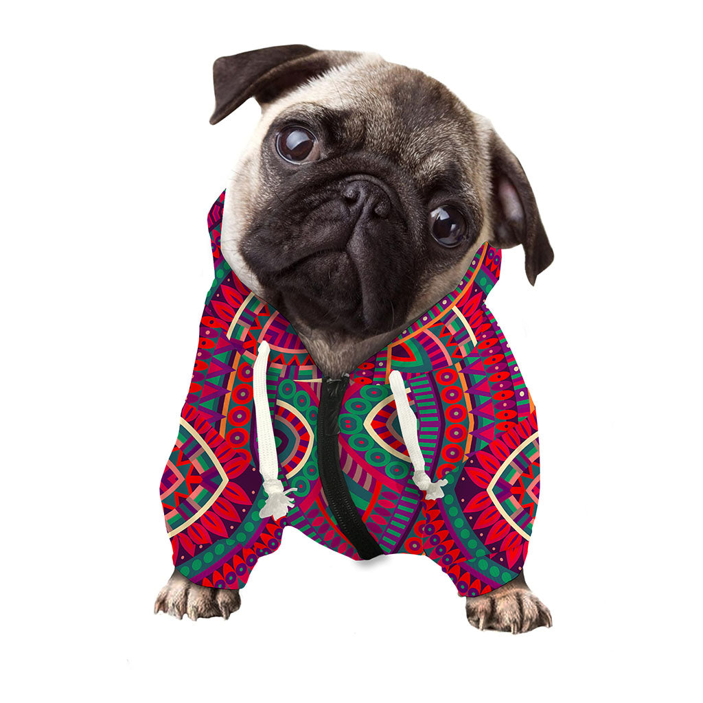 Red Tribal Ethnic Mandala Print Dog Zip Up Hoodie