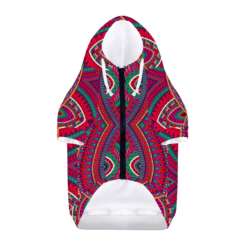 Red Tribal Ethnic Mandala Print Dog Zip Up Hoodie