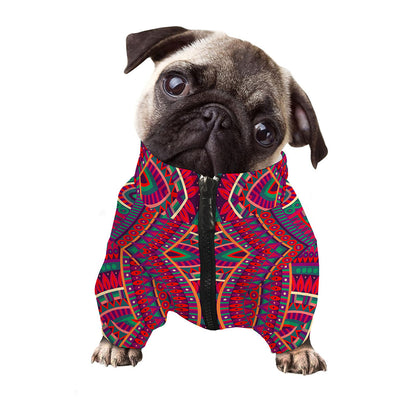 Red Tribal Ethnic Mandala Print Dog Zip Up Jacket
