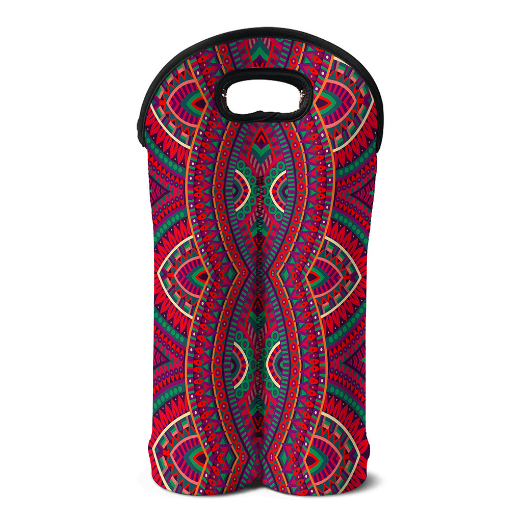 Red Tribal Ethnic Mandala Print Double Neoprene Wine Tote