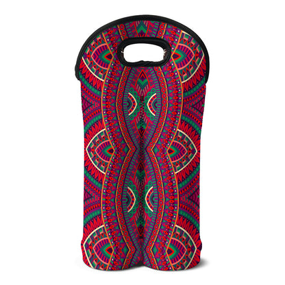 Red Tribal Ethnic Mandala Print Double Neoprene Wine Tote