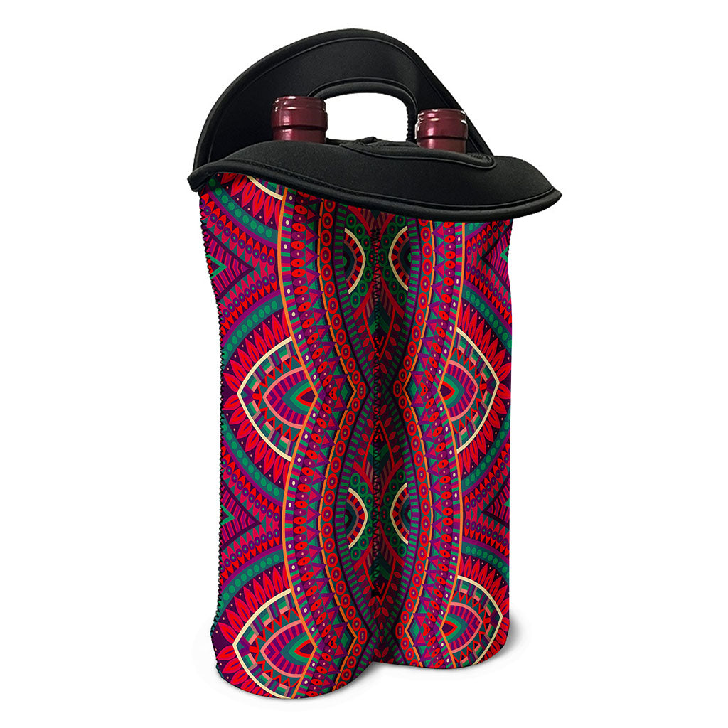 Red Tribal Ethnic Mandala Print Double Neoprene Wine Tote