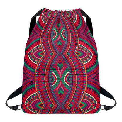 Red Tribal Ethnic Mandala Print Drawstring Backpack