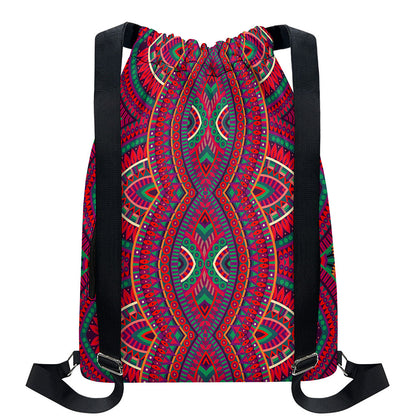 Red Tribal Ethnic Mandala Print Drawstring Backpack