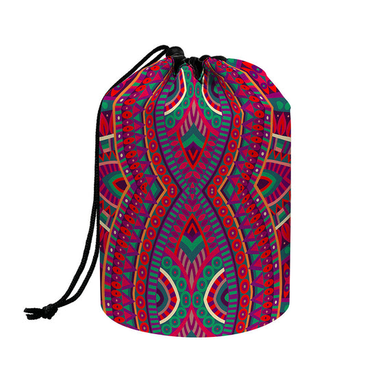 Red Tribal Ethnic Mandala Print Drawstring Makeup Bag
