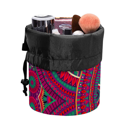 Red Tribal Ethnic Mandala Print Drawstring Makeup Bag