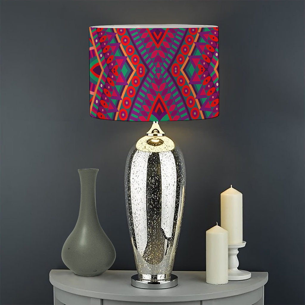 Red Tribal Ethnic Mandala Print Drum Lamp Shade