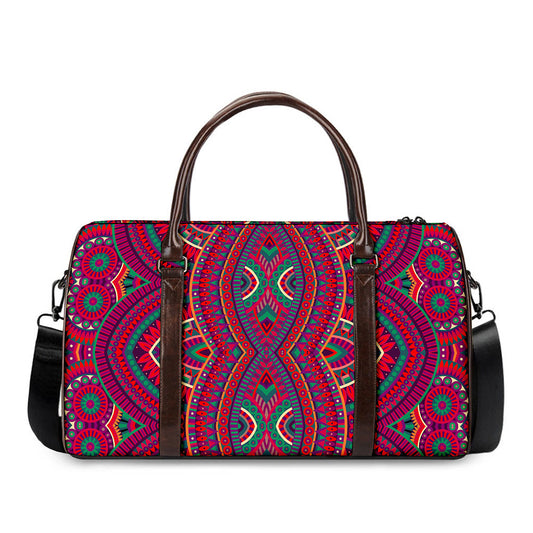 Red Tribal Ethnic Mandala Print Duffle Bag