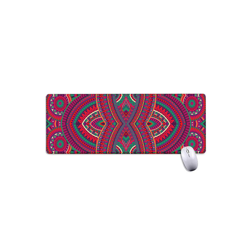 Red Tribal Ethnic Mandala Print Extended Mouse Pad