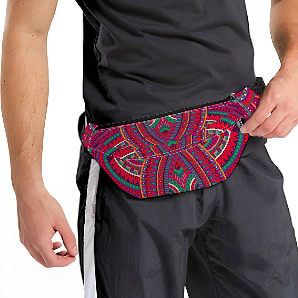 Red Tribal Ethnic Mandala Print Fanny Pack
