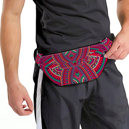 Red Tribal Ethnic Mandala Print Fanny Pack