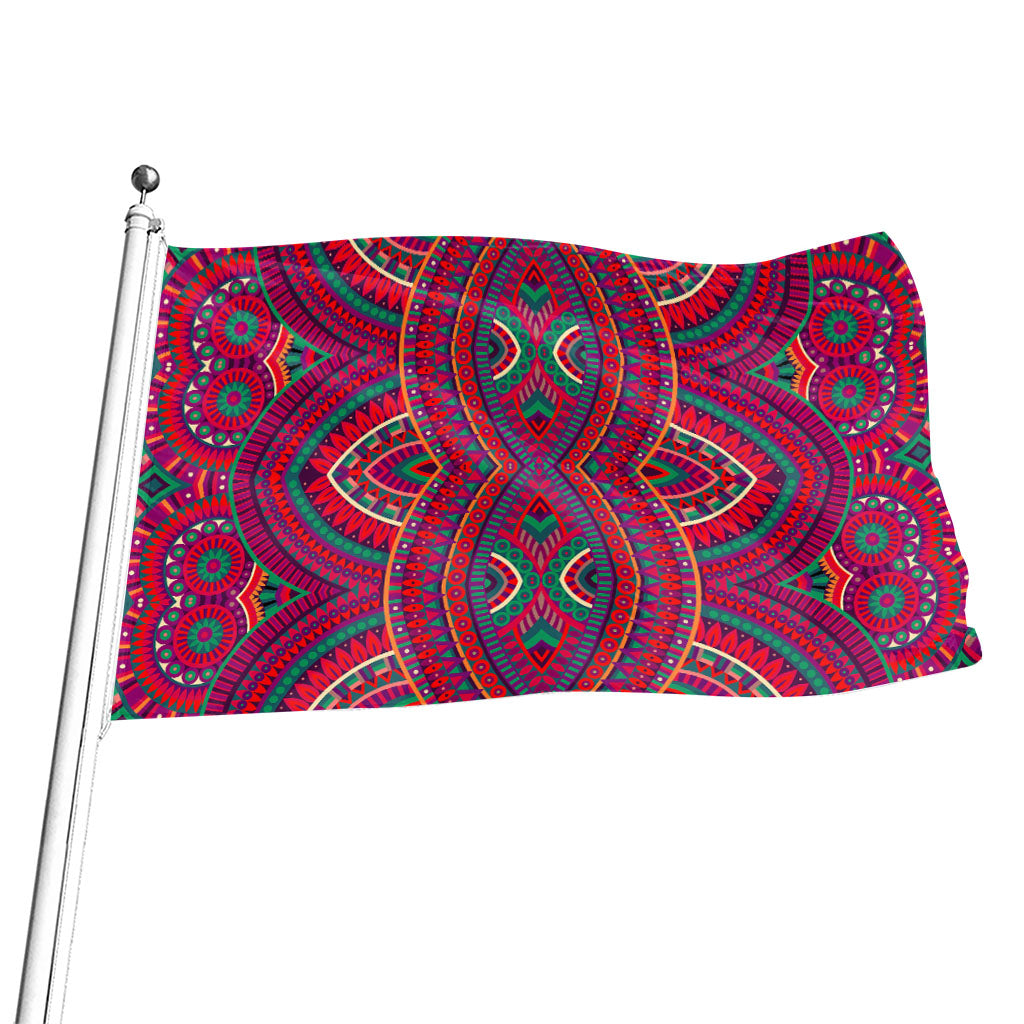 Red Tribal Ethnic Mandala Print Flag