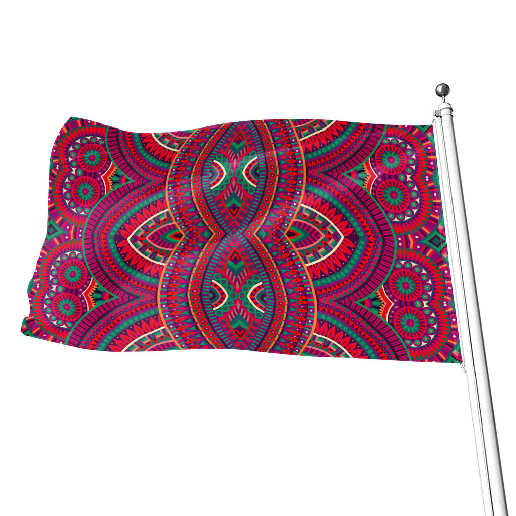Red Tribal Ethnic Mandala Print Flag