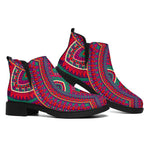 Red Tribal Ethnic Mandala Print Flat Ankle Boots