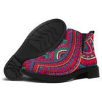 Red Tribal Ethnic Mandala Print Flat Ankle Boots